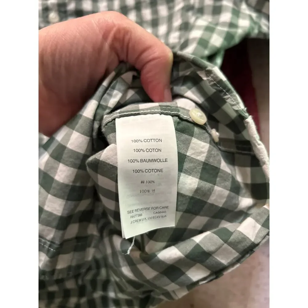 J. Crew LOT of 2 Slim Fit Button Down Medium Shirt Cotton Green gingham burgundy